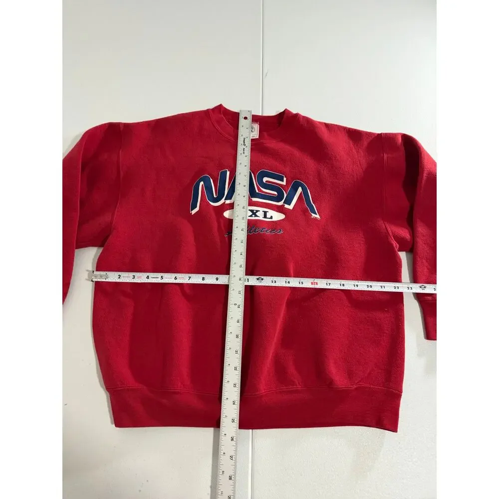Vintage NASA Worm Logo Delta Red Crewneck Sweatshirt Mens XL USA Made 90s